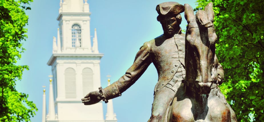 Paul Revere Statue and church in background