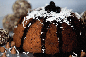 Christmas pudding topped with chocolate