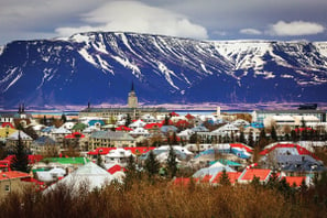 Iceland - Reykjavik Rooftops and Mountains